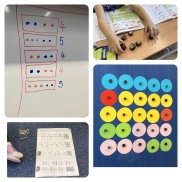 Rozklady čísel s pomůckou z prostředí Montessori lze lehce propojit s přírodninami..